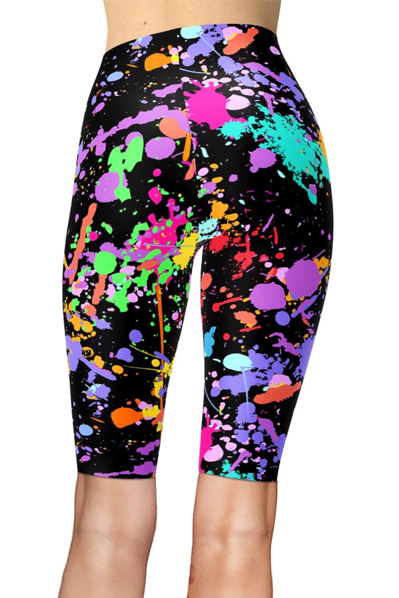 sissycos Women's 80s Biker Shorts Artistic Splash Printed Buttery Soft Short Leggings (Small-Large, Color Splash Black) - Image 2